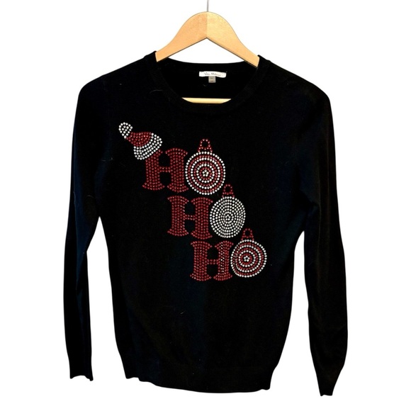 Vila Milano Black Rhinestone HO HO HO Lightweight Sweater, Womens size Medium - Picture 2 of 12